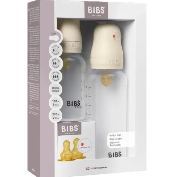 BIBS grow and flow baby bottle sutteflasker ivory sampak latex