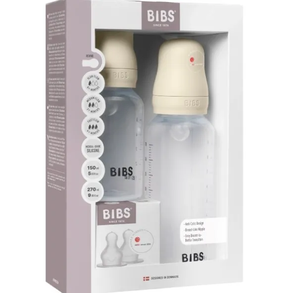 BIBS grow and flow baby bottle sutteflasker ivory sampak silicone
